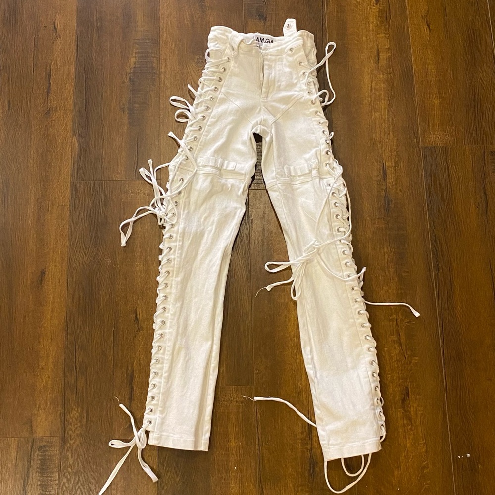 I am gia white lace up pants